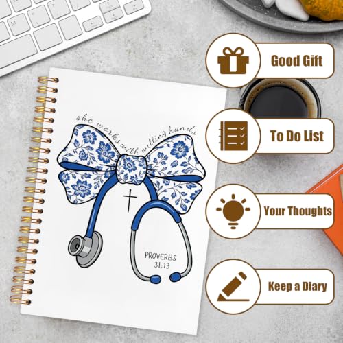 NATSUNO Christian Nurse Gifts for Women Spiral Notebook Journal 5.5x8.3in - color: White Christian Nurse