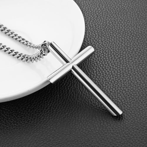 HZMAN Large Stainless Steel Christian Faith Cross Necklace for Men - color: Silver-2