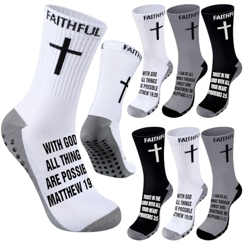 Glitopper 6 Pairs Cross Grip Soccer Socks US 6-13 christian - color: 3 Colors, style: Faithful