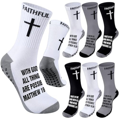 Glitopper 6 Pairs Cross Grip Soccer Socks US 6-13 christian - color: 3 Colors, style: Faithful