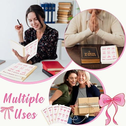 Resurhang 4 Pcs Christian Spiral Notebooks for Women Bible Verse Prayer Journal, Pink Coquette Bows Notebook Gifts, Religious Inspirational Notepads for Church Bible Study Supplies Mother's Day - color: Bow