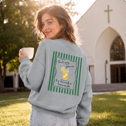 BINTEHGS Christian Sweatshirts For Women My Jesus Making Lemonade Graphic Faith Crewneck Pullover Religious Long Sleeve Shirt - color: Light Gray, size: X-Large
