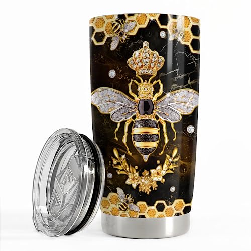 SANDJEST Bee Tumbler 20oz Stainless Steel Insulated Tumblers Coffee Travel Mug Cup Jewelry Drawings Style Bee Gifts for Women Girls Teen Gift for Birthday Christmas - color: Bee
