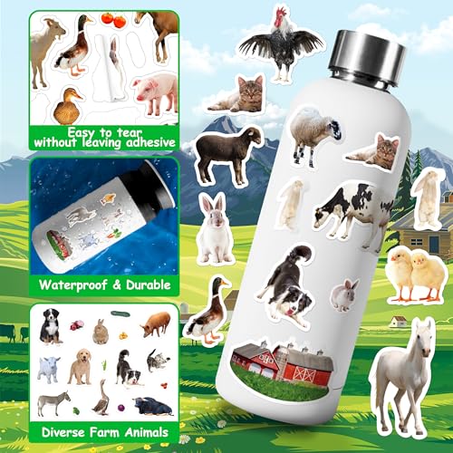 LINAYE 24 Sheets Farm Stickers for Kids, 1270 PCS Farm Animal Cow Horse Stickers for Scrapbooking,Water Bottles,Envelopes,Laptop for Kids Boys Girls - style: Farm Animal 24 Sheets