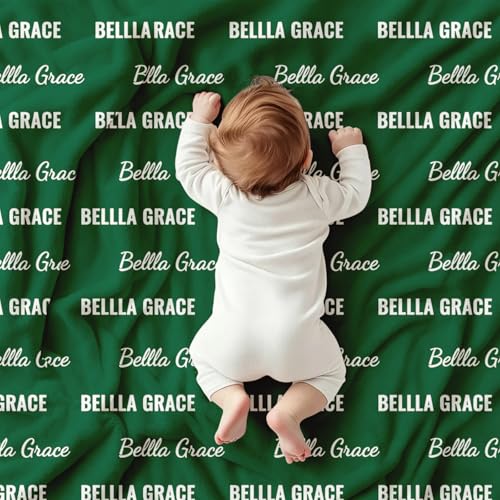 Ships Next Day, Personalized Baby Blanket with Name - Custom Newborn Hospital Swaddle Blanket, Super Soft Plush Flannel Baby Gift for Birth Announcement Shower Easter Gifts for Toddler Kids - color: Green
