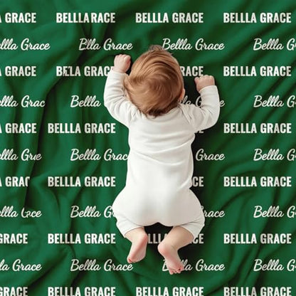 Ships Next Day, Personalized Baby Blanket with Name - Custom Newborn Hospital Swaddle Blanket, Super Soft Plush Flannel Baby Gift for Birth Announcement Shower Easter Gifts for Toddler Kids - color: Green