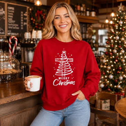 Women's Christian Christmas Sweatshirt Jesus Graphic Crewneck Holiday Top - color: Red, size: Small