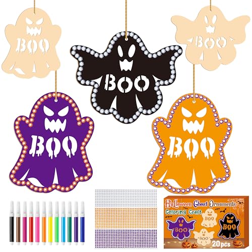BeYumi Halloween Wooden Boo Craft - 20Pcs DIY Coloring Ornaments Craft Kids - style: Boo