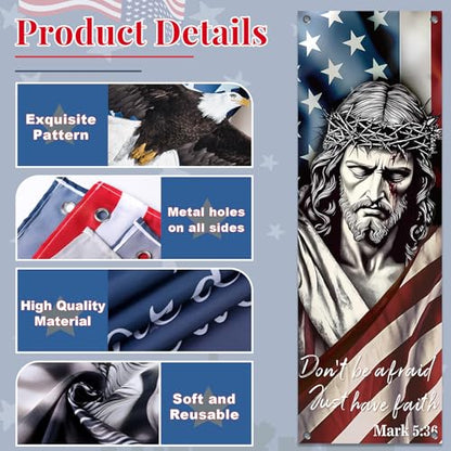 4Pcs Independence Day Church Banners for Sanctuary Wall 250 Anniversary USA 4th of July Religious Hanging Backdrop Church Banner with Scripture Worship Bible Verses for Patriotic Holiday Decor - style: Independence Day