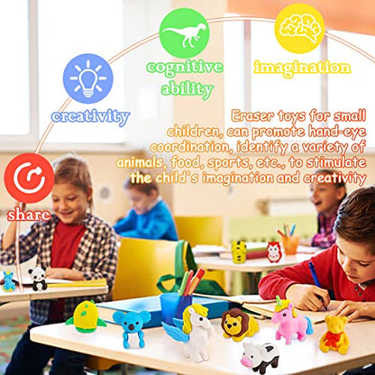 URSKYTOUS 60Pcs Animal Erasers Desk Pets for Kids,Classroom Prizes - style: 60Pcs