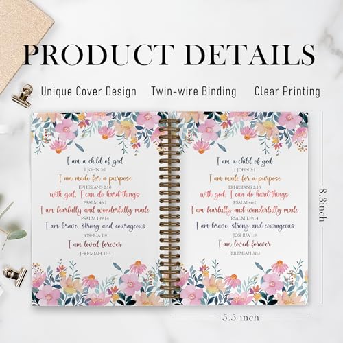 Christian Inspirational Spiral Notebook, Bible Journal Journal Notebook, Christian Notebook Gifts for Women Kids, Church Notes Notebook, Christian Scripture Notebooks for School, 5.5x8.3 Inch - color: god flower