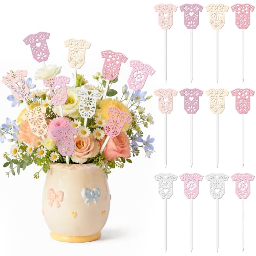 TICIAGA Cielito Lindo Baby Shower Bodysuit Wooden Picks Floral Vase Filler - color: Pink Papel Picado