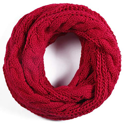 Winter Women Thick Cable Knit Ribbed Infinity Circle Loop Scarf - color: 12- Red