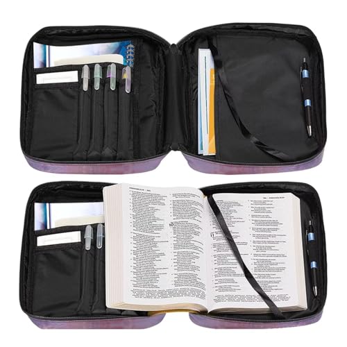 Bible Cover Church Carrying Book Case Polyester Bible Protective with Pen Slots and Zippered Pocket Customizable - color: White Horse