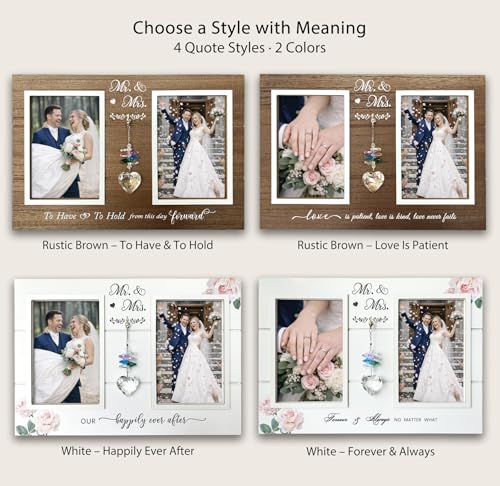 Mr. & Mrs. Wedding Picture Frame, Gift for Couple, K9 Crystal Charm - color: 3. White - Happily Ever After