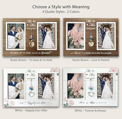 Mr. & Mrs. Wedding Picture Frame, Gift for Couple, K9 Crystal Charm - color: 2. Rustic Brown - Love Is Patient