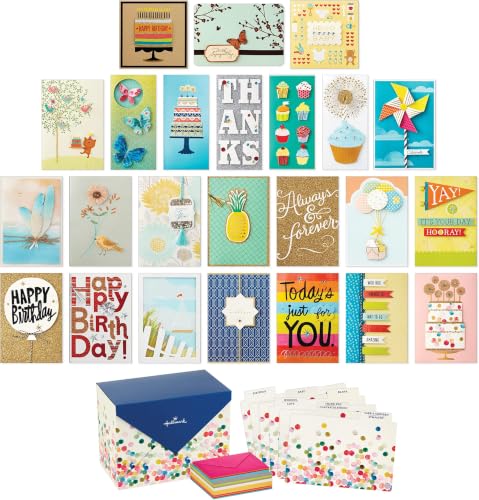 Hallmark All Occasion Handmade Boxed Set of Assorted Greeting Cards with Card Organizer—Birthday, Baby, Wedding, Sympathy, Thinking of_You, Thank You, Blank, 24 Count (Pack of 6) - color: Polka Dot Box, size: Assorted, style: Cards