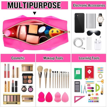 Chenille Letter Clear Makeup Bags Stuff Tote, Preppy Patch Makeup Bag Zipper with Handle, Waterproof PVC & Nylon Portable Glitter Large Cosmetic Travel Toiletry Storage for Women Girls(STUFF-Rose) - color: STUFF-Rose