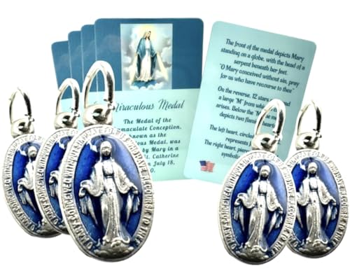 Miraculous Medal Set of 5 Mini Mary Italian Metal Prayer Cards