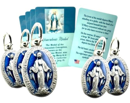 Miraculous Medal Set of 5 Mini Mary Italian Metal Prayer Cards