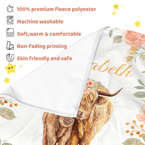 Personalized Baby Highlander Cow Blanket for Girls with Name - color: Highlander Cow