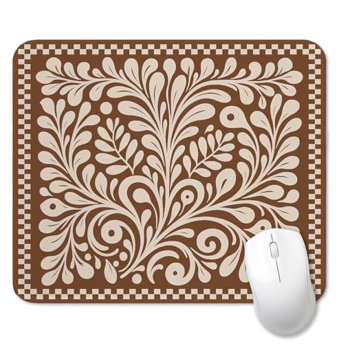 Boho Floral Mexican Mouse Pad for Desk, Abstract Flower Neutral Checkered Mousepads with Anti-Slip Rubber Base for Computer Laptop Home Office Desk Accessories, 9.5x7.9 Inch - color: Square mouse pad-Bohemian flowers