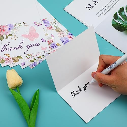 60 Pieces Butterfly Floral Baby Shower Thank You Cards,Purple Thank You Cards Includes 30 Pieces Envelopes and 30 Pieces Blank Butterfly Cards with Stickers for Wedding Baby Shower Graduation Bridal - color: butterfly