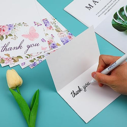 60 Pieces Butterfly Floral Baby Shower Thank You Cards,Purple Thank You Cards Includes 30 Pieces Envelopes and 30 Pieces Blank Butterfly Cards with Stickers for Wedding Baby Shower Graduation Bridal - color: butterfly