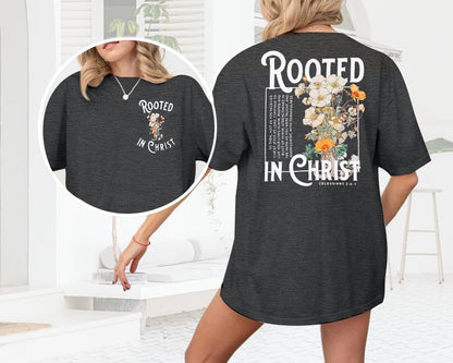 Rooted in Christ Shirt Christian Shirts for Women Jesus Oversized Tshirt - color: Dark Grey, size: Medium