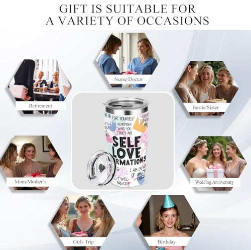 Positive Affirmations Tumbler, Self Love Mental Health Gifts Inspirational Gifts for Women Girls Sister Coworker Birthday Christmas Friendship Graduation, 20 oz Insulated Coffee Tumbler Travel Cup - color: Self Love 0850