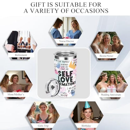 Positive Affirmations Tumbler, Self Love Mental Health Gifts Inspirational Gifts for Women Girls Sister Coworker Birthday Christmas Friendship Graduation, 20 oz Insulated Coffee Tumbler Travel Cup - color: Self Love 0850