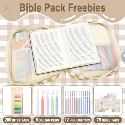 Zkptops Bible Cover Case for Women Girls Large Bible Bag Cotton Quilted Checkered Bible Carrying Case with Zipper Pocket and Handle Carrying Book Cover for Christian Study Supplies Christian Gift - color: Fm Checkered