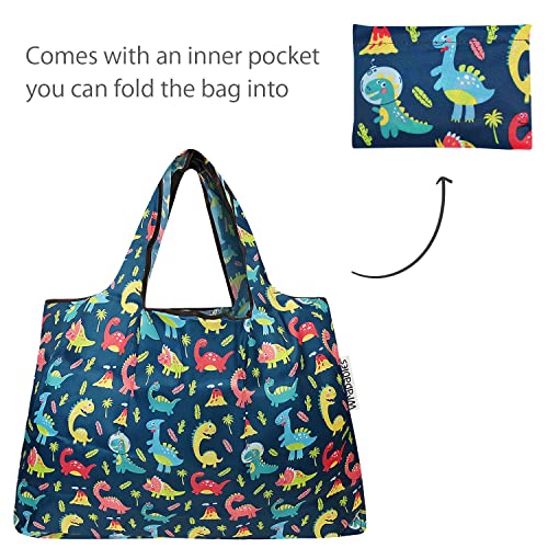 allydrew Large Foldable Tote Nylon Reusable Grocery Bags - color: Set of 2, Dinosaurs, size: Large & Small (Set of 2)