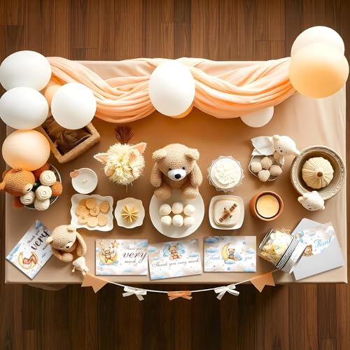 30 Pieces Bear Baby Shower Thank You Cards, Bear Balloon Thank You Cards with Envelopes and Stickers for Baby Shower Wedding Bridal Wedding Party Supplies - color: Bear