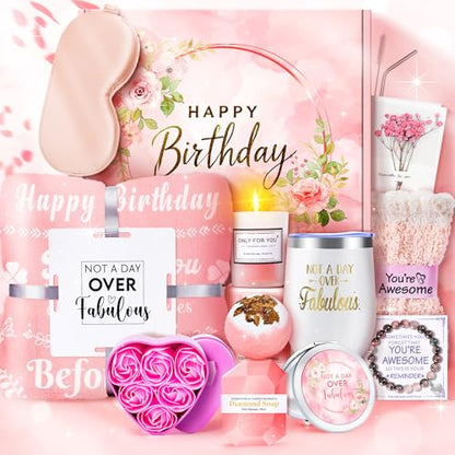 Fortuning's JDS 15PCS Valentine's Day Gift, Birthday Gifts for Women-Pink Self Care Package Get Well Soon Gifts, Relaxing Spa Gift Thinking of You Care Package for Mom Her Wife Girlfriend - color: Pink