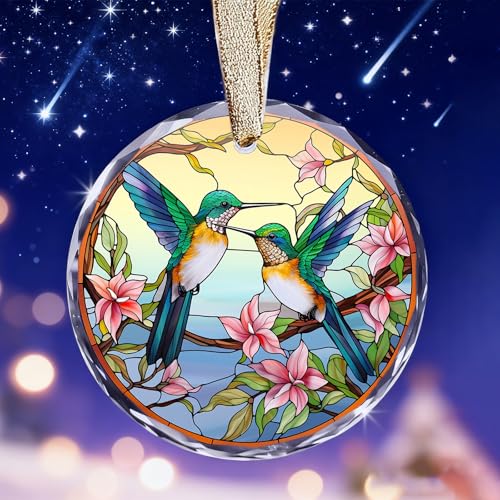 Hummingbird Stained Glass Sun Catchers Indoor Window - Humming Bird Suncatchers for Windows Hanging, Hummingbird Gifts for Women, House Warming Gifts New Apartment, Bird Watching Gift for Mothers Day - color: Blgs001