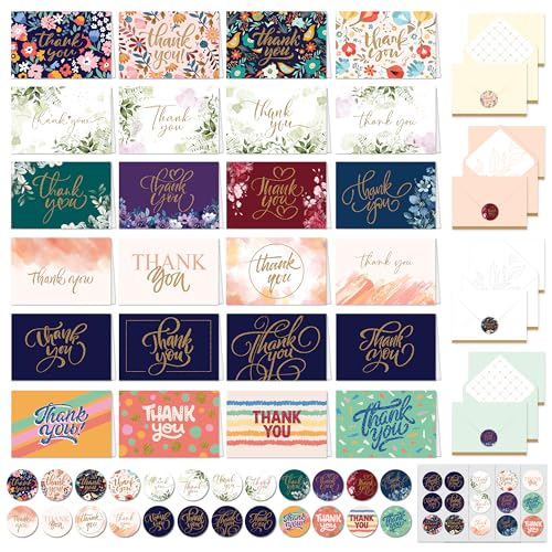 Decorably 24 Pack Glitter 6x4in Assorted Thank You Cards with Envelopes - style: Glitter