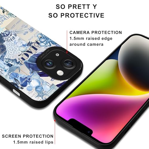 Aesthetics Collage Ocean Phone Case for iPhone 14 Case Summer Beach Pattern Shockproof Soft Protective for Women Men Phone Cover Funda for iPhone 14 6.1 Inch - color: Black, size: for iPhone 14