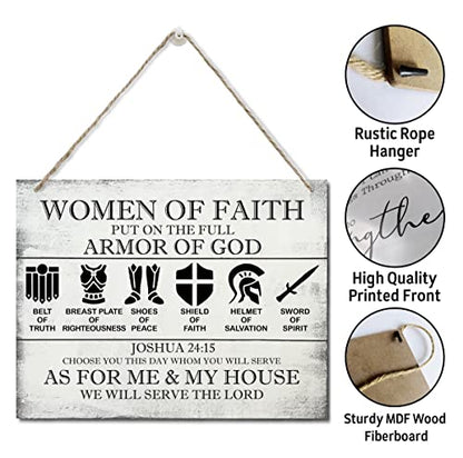 Printed Wood Plaque Sign Wall Hanging, Put on the Full Armor of God Quote Scripture Rustic Men Of Faith Hanging Wall Plaque Wood Signs, Joshua 24:15 Christian Sign - color: Women of Faith