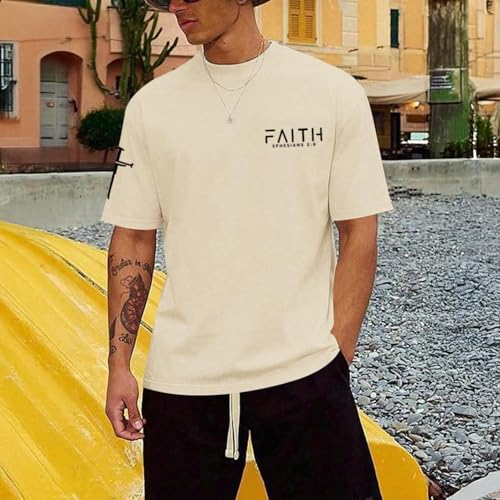Christian Faith Cross Shirts for Men Jesus God Bible Verse Shirt Religious Inspirational Tshirts Graphic Cotton Tees - color: Apricot, size: Large