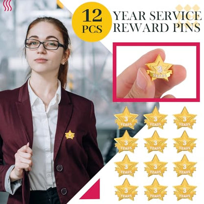 Tigeen 12 Pcs Year Service Reward Pins Star Enamel Pins, 3 Years - style: 3 Years