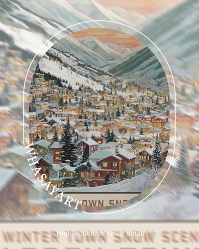 WHASAYART Winter Aspen Town Snow Scene Art Framed Canvas Christmas Wall Art - color: Aspen Town