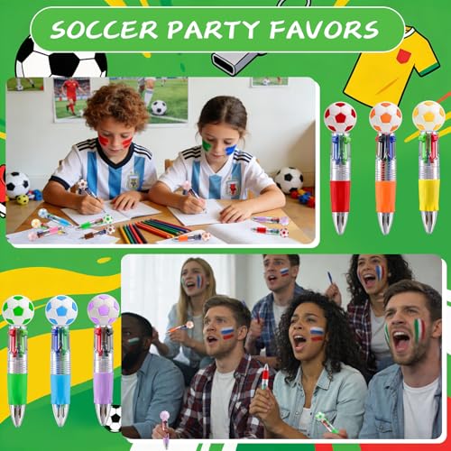 48 Pack Soccer Party Favors Bulk - Multicolor Mini Pens for Kids, Classroom Prizes, Goodie Bag Stuffers Supplies - color: Soccer