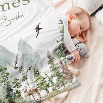 Personalized Woodland Baby Blanket with Name Custom Name Blanket for Boy Newborn Expect Mom Customized Gifts for Baby Shower Birthday Christmas - color: Style15