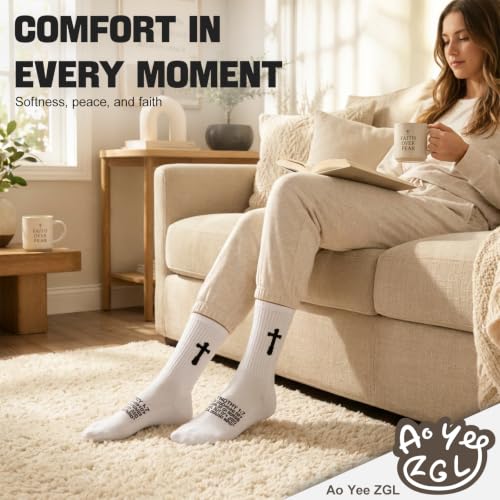 3 Pairs Unisex Cross Socks,Gifts for Christian: Easter Christmas - color: 2 Timothy 1:7 - White