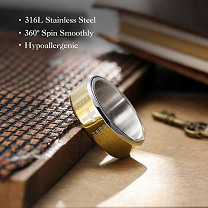 King Will 8mm Black/Gold/Silver Prayer Stainless Steel Ring - color: Silver & Yellow