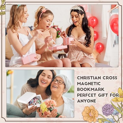 Eaasty 60 Pcs Christian Magnetic Cross Bookmarks Bible Verse Floral Magnetic Bookmarks Bulk Religious Church Reading Gift for Mother's Day Women Men Teacher Book Lovers - style: Christian