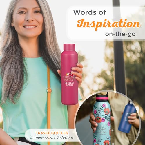 Christian Art Gifts Stainless Steel Double Wall Vacuum Sealed Travel Insulated Water Bottle for Women & Teachers: Teach, Encourage, Inspire Cute Leak/Spill-proof Scratch Resistant, Fuschia Pink, 20 oz - color: Teach/Fuschia