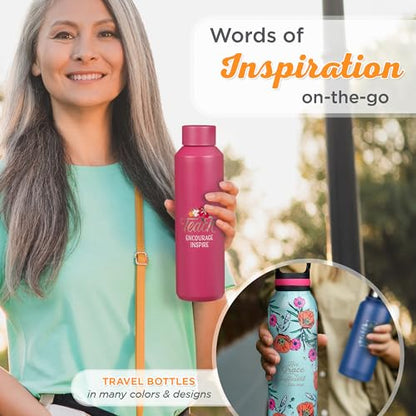 Christian Art Gifts Stainless Steel Double Wall Vacuum Sealed Travel Insulated Water Bottle for Women & Teachers: Teach, Encourage, Inspire Cute Leak/Spill-proof Scratch Resistant, Fuschia Pink, 20 oz - color: Teach/Fuschia