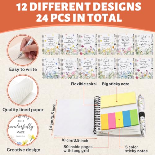 Sprial Notebooks with Pens Bulk, 48 Pack, 5.5 x 4.7 Inch Botanical - color: Botanical Watercolor Floral Bible Quotes